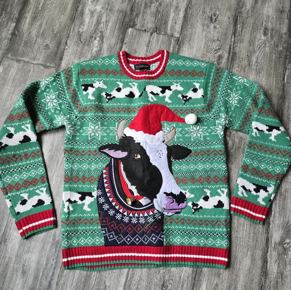 Festive Green Cow Sweater